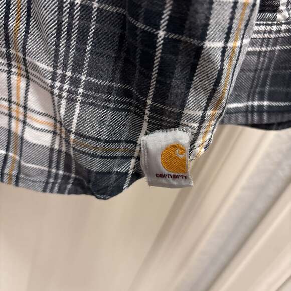Carhartt Relaxed Fit Plaid Flannel Shirt Mens L Gray Orange Midweight - Picture 2 of 5